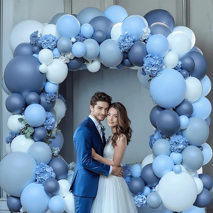 Dusty Blue Balloons Arch Kit, Double Stuffed Dark Blue Balloons Denim Light Pastel Blue Balloon Garland for Birthday Wedding Baptism Graduation Gender Reveal Party Decoration