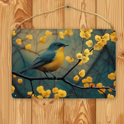 Retro Bird Wooden Art, Vintage Botanical Decors for styles Enthusiasts, 12x8 Inches, Perfect for Nature Fans & Cottage core Home Spaces