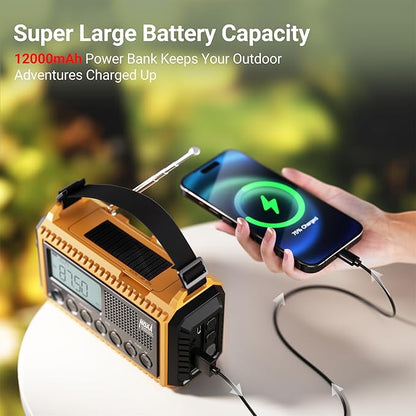 Mesqool 12000 Emergency Radio, Auto Digital Weather Radio NOAA/AM/FM/SW Battery Backup Crank with Flashlight Phone Charger, Portable Solar Powered Radio Backlit LCD Display, SOS
