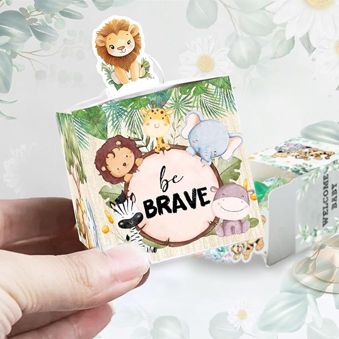 QZCYU 24 Pcs Candy Woodland Baby Shower Decorations, Paper Box with Forest Animal Pattern Print for Birthday Wedding Party Festival Gift