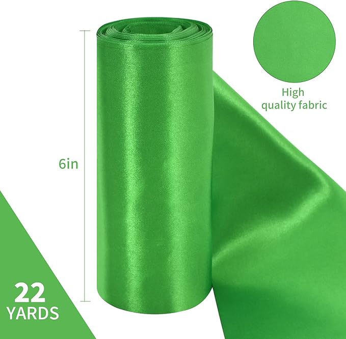 TONIFUL 6 inch x 22yd Wide Green Satin Ribbon Solid Fabric Large Ribbon for Grand Opening Cutting Ceremony Wedding Birthday Party Decoration Gift Craft Chair Sash Table Car Bows Indoor or Outdoor Yard