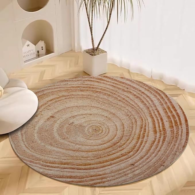 Tree Stump Growth Rings Washable Round Rugs Wood Color Texture Circle Rugs for Living Room Entryway Round Area Rug Soft Non Slip Nursery Carpet for Bedroom Dining Coffee Table 7ft