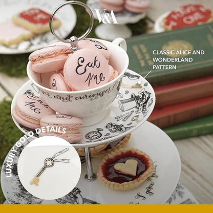 V&A Alice in Wonderland 3 Tier Cake Stand Serving Set, Cake Standing Set, Gift Boxed, White