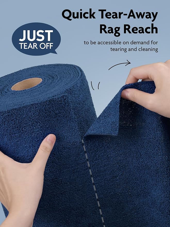 Fantasticlean Microfiber Cleaning Cloth Roll -75 Pack, Tear Away Microfiber Towels, 12" x 12", Reusable, Washable, Scratch Free, Ultra Absorbent Dish Rags for Car, Home, Garage or Shop (Navy Blue)