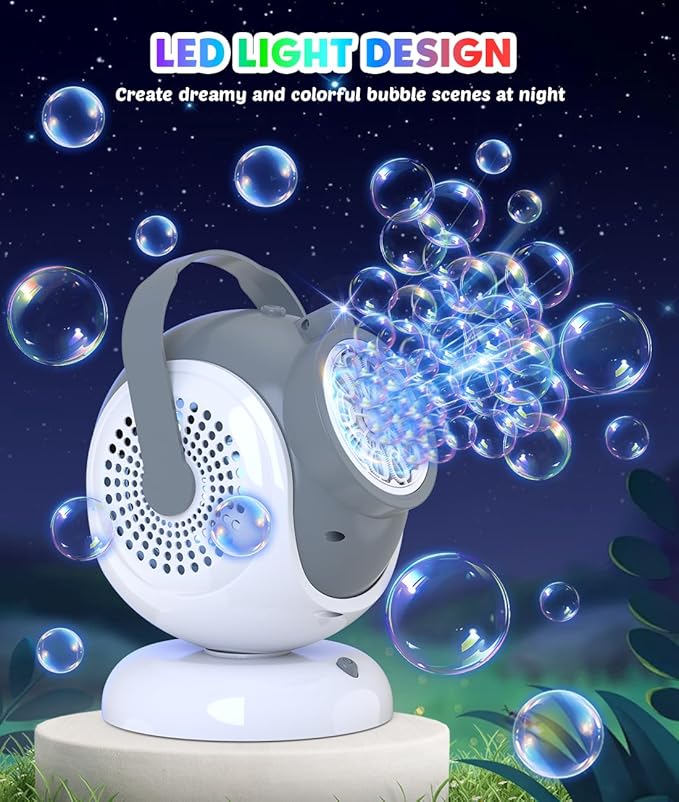Rechargeable Bubble Machine - Auto 360° Rotation, 75° Tilt Range, 10 Large Wands - Bubbles Blower Maker for Kids, Toddlers, Outdoor Play, Wedding, Birthday, Parties, Gifts Toys for Boys, Girls