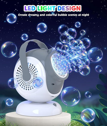 Rechargeable Bubble Machine - Auto 360° Rotation, 75° Tilt Range, 10 Large Wands - Bubbles Blower Maker for Kids, Toddlers, Outdoor Play, Wedding, Birthday, Parties, Gifts Toys for Boys, Girls