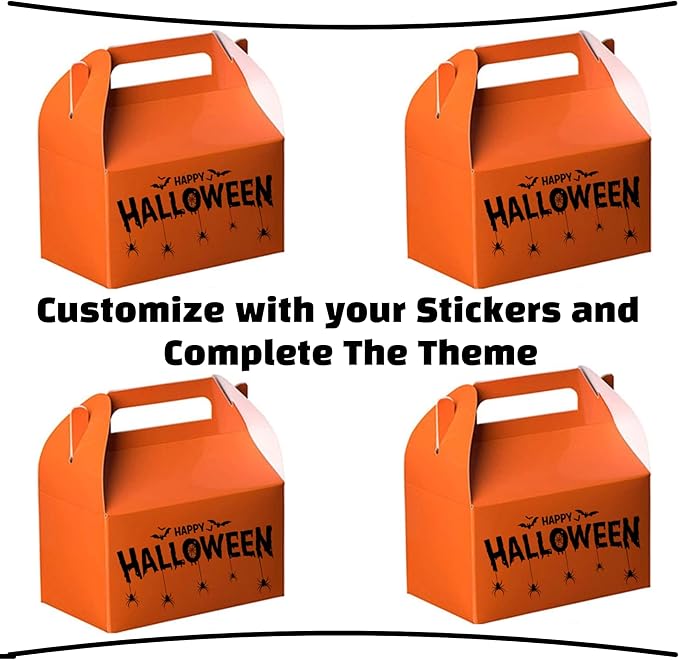 Hammont Candy Boxes Party Favors - 10 Pack Paper Gable Boxes & Party Treat Box for Goodies & Gifts - Halloween Treat Box - Trick or Treat or Any Themed Birthday Bag - 6.25" X 3.75" X 3.5" (Orange)