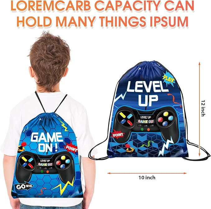Roowest 36 Pcs Video Game Drawstring Bags 12 x 10'' Video Gaming Theme Birthday Party Gifts Supplies Goodie Treat Candy Bags for Kid(Blue)