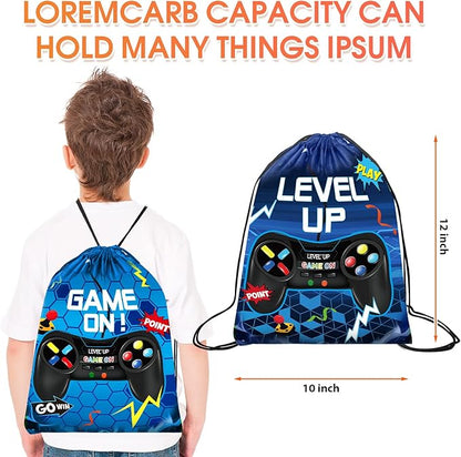 Roowest 36 Pcs Video Game Drawstring Bags 12 x 10'' Video Gaming Theme Birthday Party Gifts Supplies Goodie Treat Candy Bags for Kid(Blue)