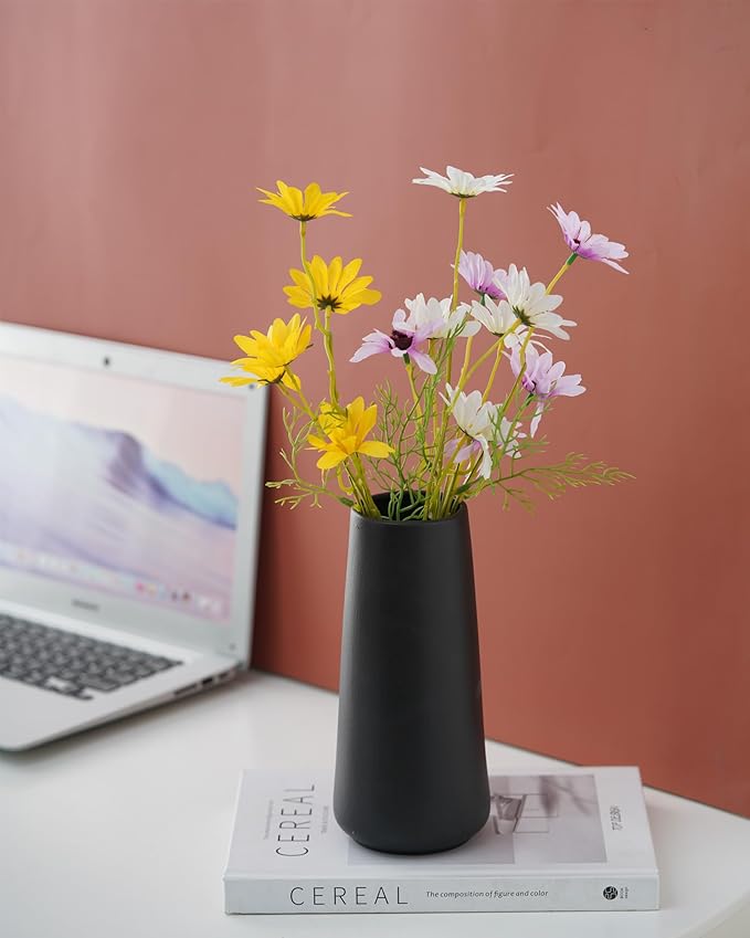 10" Black Vase - Tall Black Ceramic vase for Flower, Simple Matte Black Vases for Pampas Grass, Minimalist Farmhouse Boho vases for Centerpieces, Home Decor, Bathroom Decor