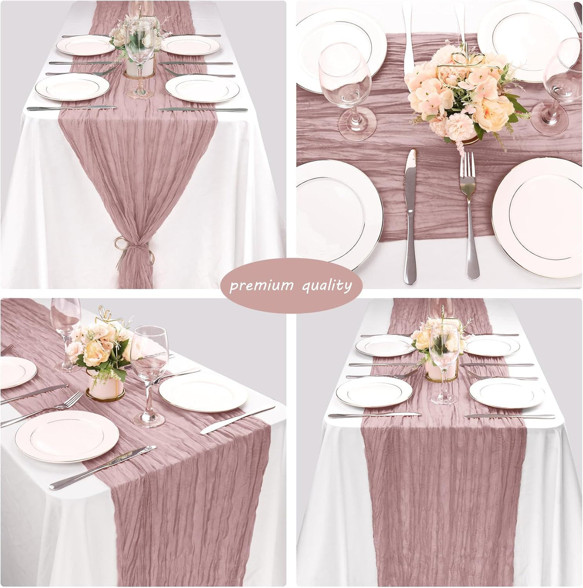 12 Pack 10Ft Cheesecloth Table Runner 35x120 Inch Boho Gauze Rustic Cheese Cloth Long Romantic Table Runner for Wedding Bridal Shower Birthday Party Table Decor (Dusty Pink)