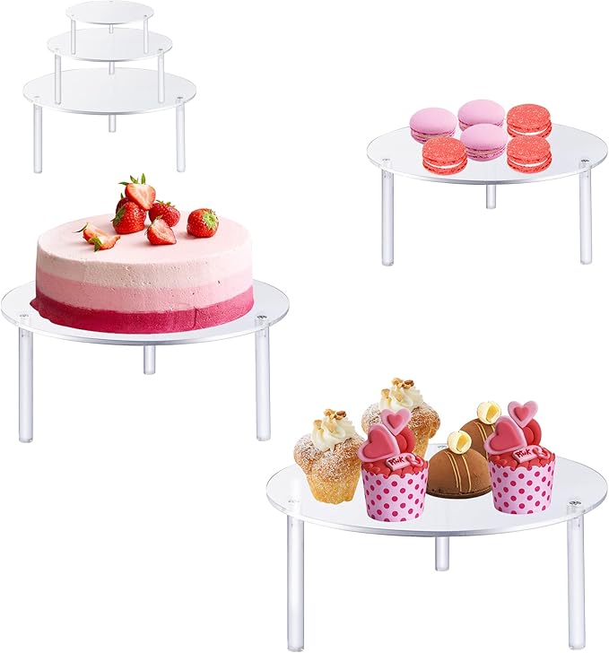 Supkiir Acrylic Cake Stand, 3Pcs Round Clear 3 Tier Cupcake Stand Cake Holder for Cupcake Dessert Cake Pizza