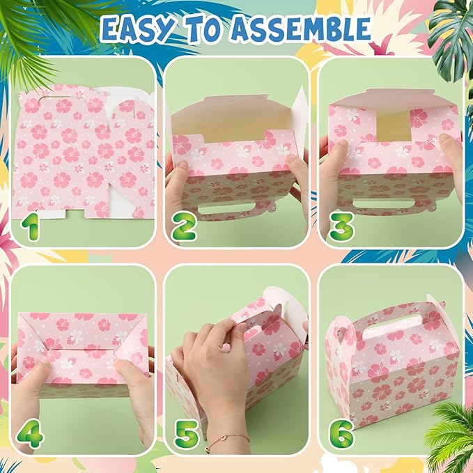 Marspark 30 Pack Hawaiian Themed Cartoon Birthday Party Supplies, Paper Gift Boxes, Cartoon Candy Treat Boxes for Birthday Party Decorations(Flower Pattern)