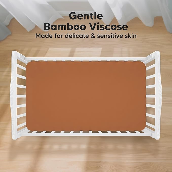 KeaBabies 2-Pack Baby Crib Sheets for Boys, Girls - 52x28 Viscose Derived from Bamboo Toddler Bed Sheets Neutral, Fitted Crib Mattress Cover for Standard Baby Bedding, Soft & Cozy (Rust)