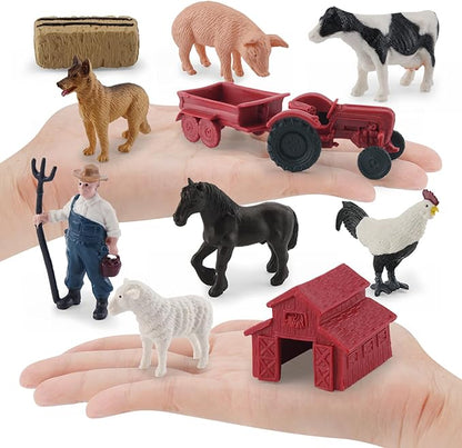 MEMOVAN Realistic Mini Barn Farm Figures Toys Tractor Playset Plastic Farm Animals Figurines Farmer Cake Toppers Farmer Vehicle Toy Truck with Trailer for 3-12 Years Old Kids Boys Girls Toddler