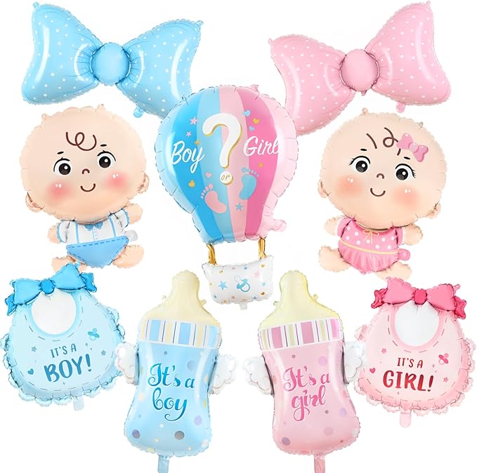 Gender Reveal Decoration Set - Includes Boy or Girl Baby Shower Foil Balloon for Boy or Girl Baby Shower Party Decoration 9 Pcs