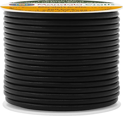 Mandala Crafts Round Cowhide Genuine Black Leather Cord for Jewelry Making Kumihimo Leather Rope Spool - Black Leather String Lace - 20 Yds 1mm Leather Cording