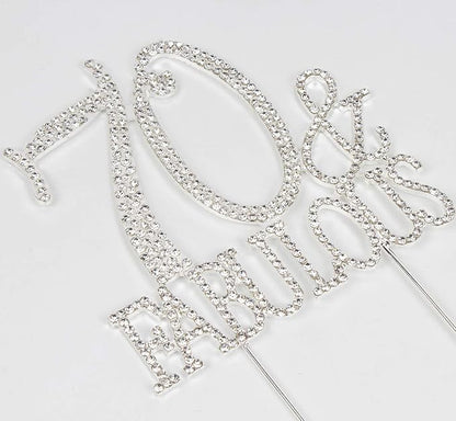 70 & Fabulous Cake Topper 70 Years Birthday Or 70th Wedding Anniversary Silver Crystal Rhinestone Party Decoration