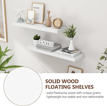 fuqing 30 Inch Floating Shelves for Wall, White Wood Floating Shelves Set of 2, 30'' Long Wooden Wall Shelves for Living Room Bedroom Bathroom Home Office - White