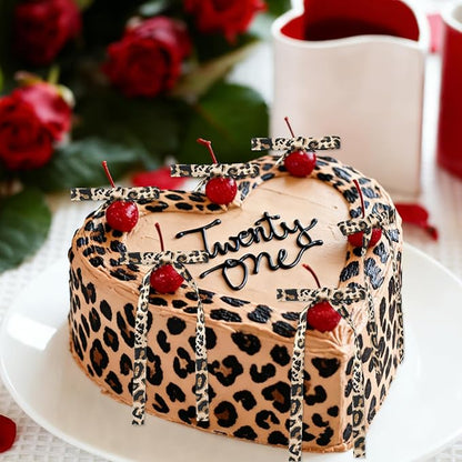 FYSUIMU 20Pcs Cheetah Print Bow Cake Toppers Cake Decorations Retro Chic Leopard Dessert Bowknot Ribbon for Girls Women Birthday Party Decor Supplies