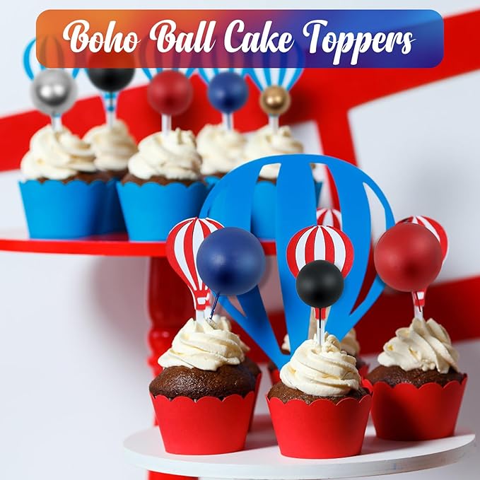 115 PCS Ball Cake Toppers - Mini Balloon Cake Decorations Foam Ball Cupcake Picks DIY Cake Insert Toppers for Birthday Party Wedding Baby Shower (Blue,Red,Black,Silver)