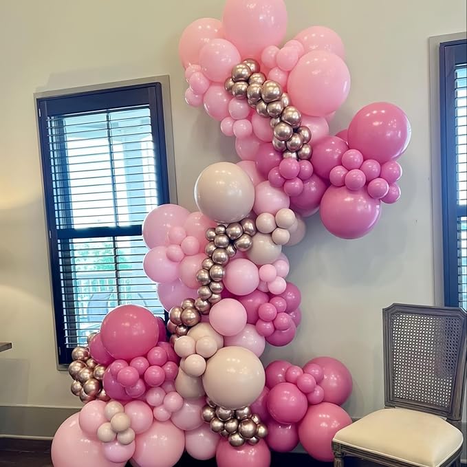 Pink Balloons Set, 12inch Retro Pastel Hot Light Pink Rose Gold White Latex Balloons for Girl Women Graduation Princess Wedding Bridal Baby Shower Mothers Day Bachelorette Birthday Party Decorations