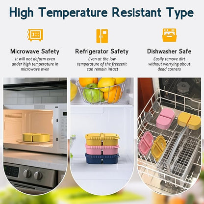 3 Pack Reusable Silicone Snack Containers with Lids, Mini Containers 2 Compartments, Portable Silicone Food Storage Box for Picnic, School, Office (3)