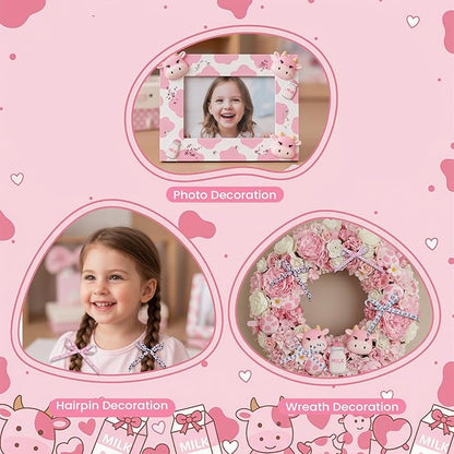6 Roll Cow Print Ribbons, 3/8 Inch x 30 Yard Pink White Cow Spot Ribbon, Gift Wrap Grosgrain Ribbons, Animal Print Craft Ribbon for Farm Party Favor Christmas Wreath Bow DIY Craft Decor