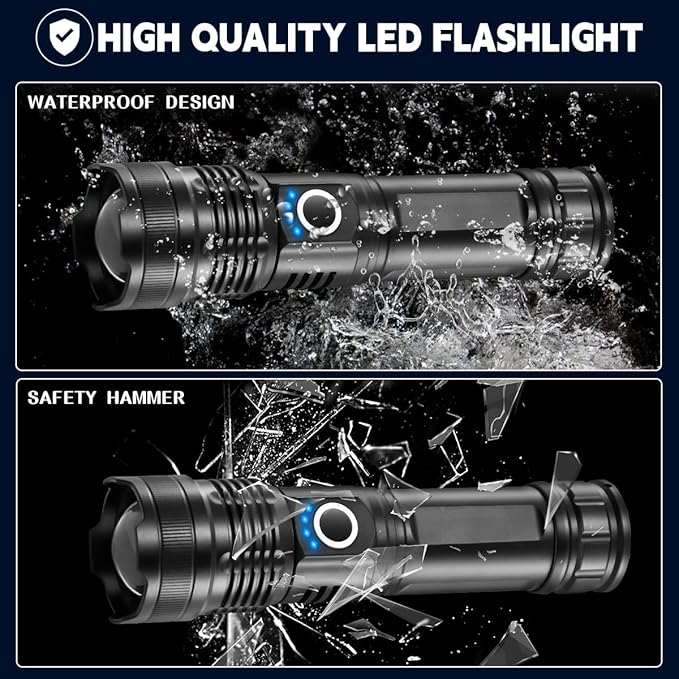 3Pack Rechargeable Flashlights High Lumens, 5Modes LED Flashlight Rechargeable, Super Bright Flashlight High Powered, Adjustable Tactical Flashlight, Powerful Flash Light for Home Emergencies