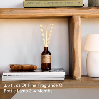 P.F. Candle Co. Wild Herb Tonic Classic Scented Rattan Reed Diffuser (3.5 fl oz) Amber Glass Jar, Fine Fragrance Oil, Flame-Free Fragrance, Made in The U.S.A.