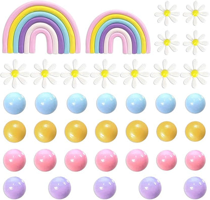35 PCS Groovy Cake Toppers Boho Cake Topper Hippie Birthday Decorations with Flower Rainbow Balls for Boho Groovy Theme Birthday Supplies