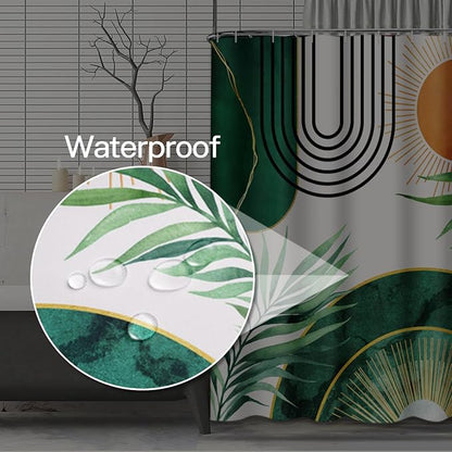Emvency Shower Curtain Boho Leaves Minimalist Abstract Bohemian Mid Century Palm Botanical Modern Sun Green Bathroom Home Decor Waterproof Polyester Fabric 72 x 72 inches Set with Hooks