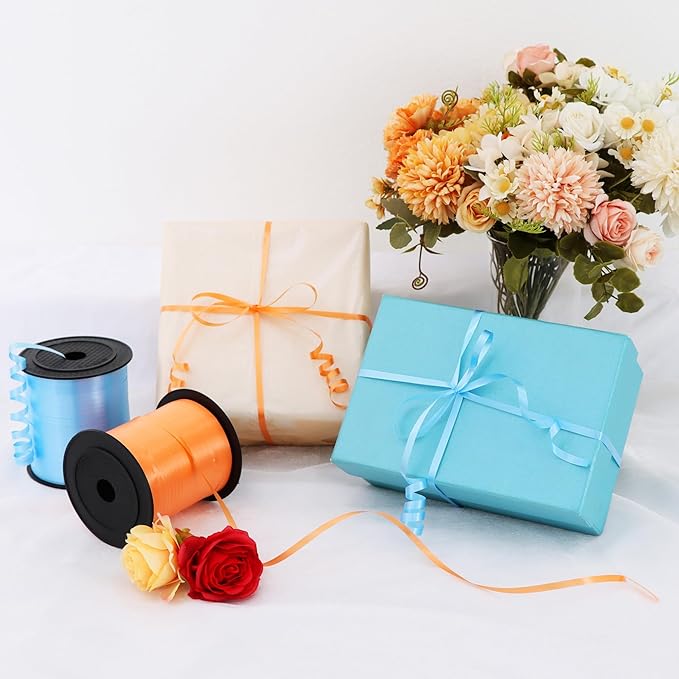 TONIFUL 500 Yards Curling Ribbon-Balloon Ribbon-Balloon String for Art&Craft Decor,Gift Wrapping,Ribbons and Bows for Christmas New Year Birthday Gifts Graduation Supplies (Light Blue Orange)