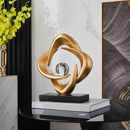 Abstract Art Sculpture, Resin Gold Decorative Statue, Modern White Ornaments for Living Room, Decorativas Modernas for Coffee Table/Entryway/Office Collectibles (Gold)