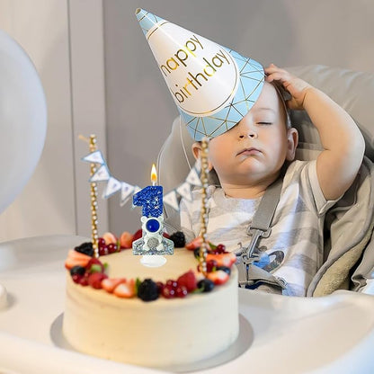 HXOUSE Astronaut 1st Birthday Candle - Space Universe Sparkler 1 Candle for Birthday Cake Boy, Topper for Party Decorations Anniversary Celebrations (Number 1)