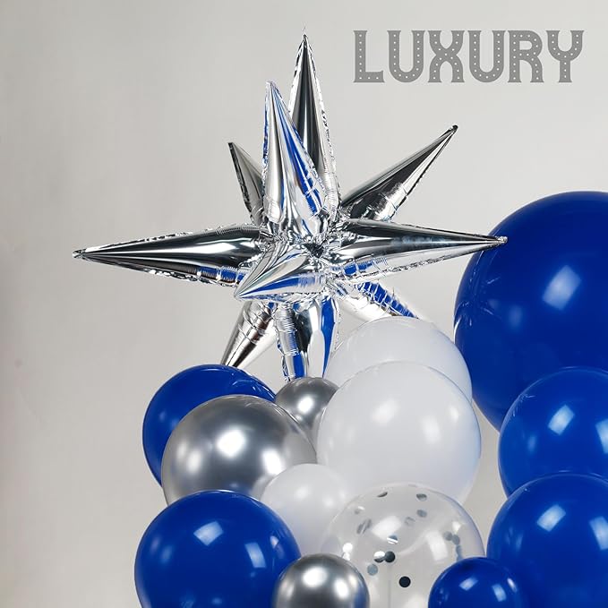 119PCS Royal Blue white Silver balloon Garland Arch Kit with star balloons for Boy Man Birthday Party 2025 graduation Decorations Prom Supplies
