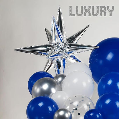 119PCS Royal Blue white Silver balloon Garland Arch Kit with star balloons for Boy Man Birthday Party 2025 graduation Decorations Prom Supplies