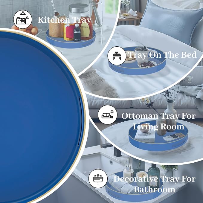 MAONAME 13" Blue Round Tray, Modern Decorative Trays