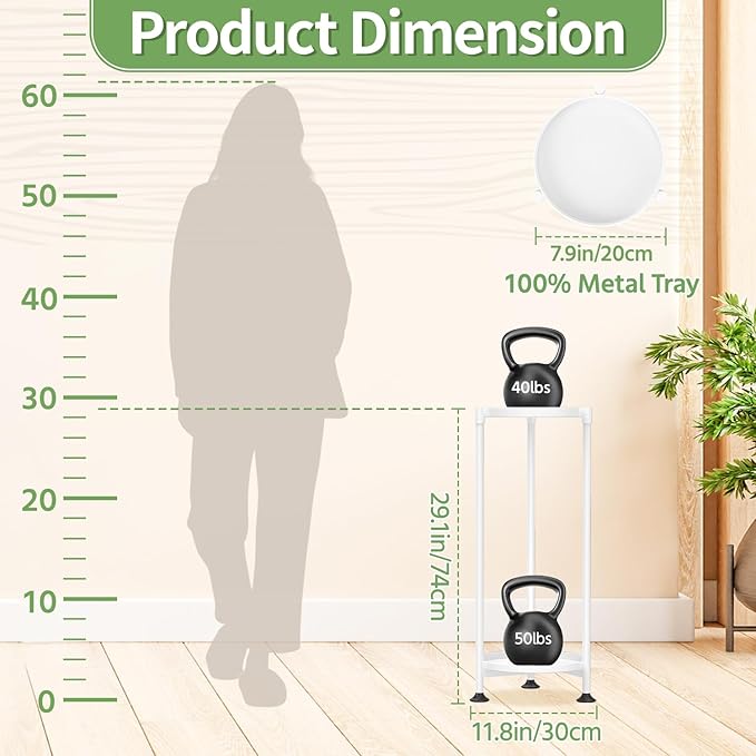 KMOTASUO 2 Tier Plant Stand Indoor for Large Tall Heavy Duty Planter, Multiple Sturdy Metal Flower Corner Rack for Narrow House Floor, Iron Vertical Level Round Orchi Holder Organizer, White