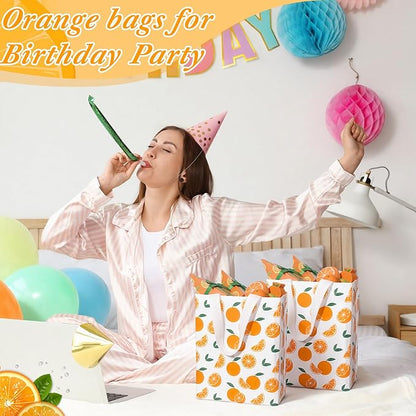 Supervitae 24 Pack Cutie Gift Bags Medium Goodie Orange Citrus Party Favor Bags Reusable Non Woven Totes for Fruit Birthday Wedding Baby Shower Party Family Holiday Travel(9.8" x 7.9" x 3.9")