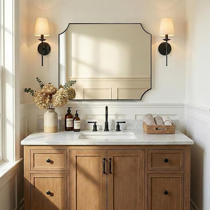 ANDY STAR 30x40 Inch Bathroom Mirror, Black Bathroom Mirror for Over Sink, Unique Rectangle Wall Mirror, Matte Black Framed Rectangular Mirror with Scalloped Edges, Ideal for Home Decor