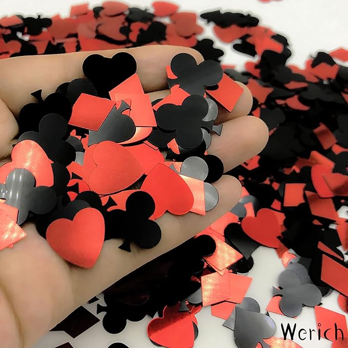 Werich Casino Poker Confetti Night Club Party Metallic Foil Table Scatters Wedding Birthday Baby Shower Bridal Shower Festival Theme Party Decorations Supplies, Black and Red