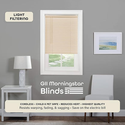 Cordless Light Filtering Mini Blind - 46 Inch Width, 64 Inch Length, 1" Slat Size - Alabaster - Cordless GII Morningstar Horizontal Windows Blinds for Interior by Achim Home Decor