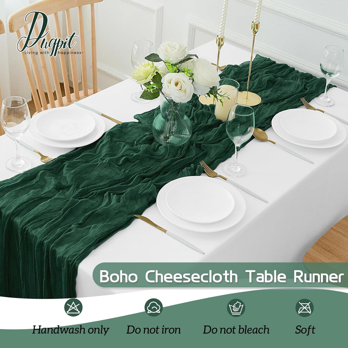 16Pack Emerald Green Table Runner 10FT Cheesecloth Table Runner 35x120Inch Long Boho Cheese Cloth Table Runners Rustic Gauze Table Runners for Party Wedding Bridal Shower Baby Shower Decorations