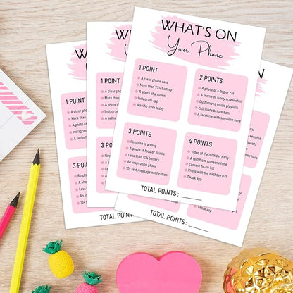 Birthday Party - What's On Your Phone, Birthday Party Activity Favor, Set of 20 Cards, Birthdays Supplies, Activity, Decorations -B02