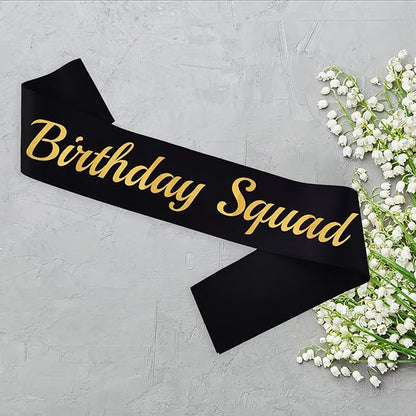 10 Pcs Birthday Squad Sash for Men or boys 16th, 18th 21st 30th 40th 50th 60th or Any Other Bday Party Supplies Decorations (Black+Gold)