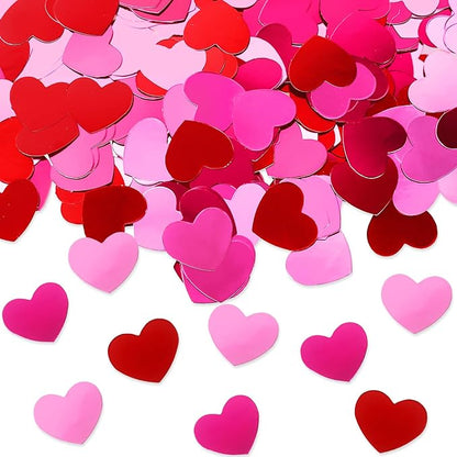 Whaline 300Pcs Heart Confetti Valentine's Day Table Decoration Gliiter Pink Red Heart Shaped Metallic Foil Scatter Table Centerpiece for Wedding Anniversary Party Decoration