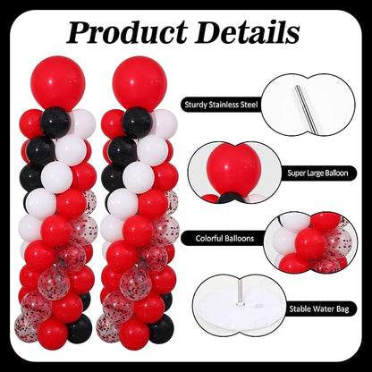 Red and Black White Balloon Column Stand Kit Set of 2 with 135PCS Red and White Black Balloon Arch Kit Balloon Towers for Valentine's Day Graduation Casino Night Cars Birthday Party Decorations