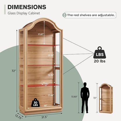 IFGET 72" Arched Glass Display Cabinet, Modern Curio Cabinet