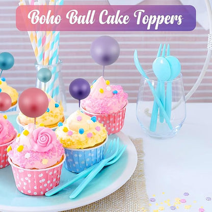 115 PCS Ball Cake Toppers - Mini Balloon Cake Decorations Foam Ball Cupcake Picks DIY Cake Insert Toppers for Birthday Party Wedding Baby Shower - Pink Purple Blue